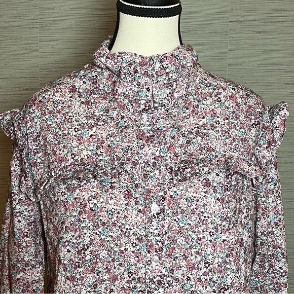 The Shirt Rochelle Behrens Elizabeth Size XL Button Up Ruffle Pink White Floral - Picture 2 of 10